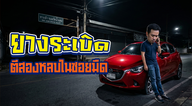 ยางระเบิดตอนตี 2 จอดหลบในซอยมืด ปากซอยวัดหนามแดง ถนนเทพารักษ์