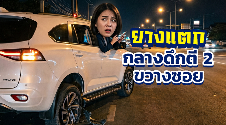 ยางแตกกลางดึก ตี 2 จอดรอ ร้านปะยาง 24 ชม. ที่แยกเทพารักษ์