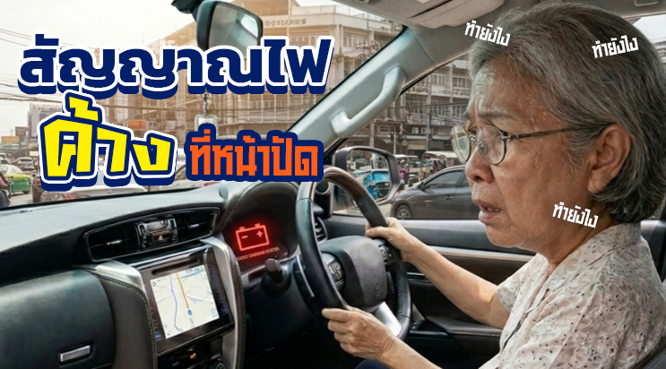ไฟรูปเครื่องโชว์ Check Engine Light ขึ้นค้างที่หน้าปัด ถนนศรีนครินทร์ ใกล้พาราไดซ์พาร์ค