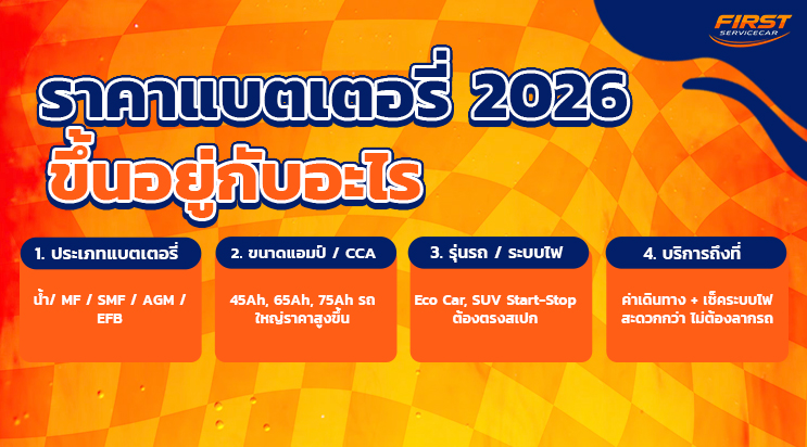 ตารางราคาแบตเตอรี่รถยนต์ 2026 แบตเตอรี่กึ่งแห้ง แบตเตอรี่แห้ง เทพารักษ์ สมุทรปราการ