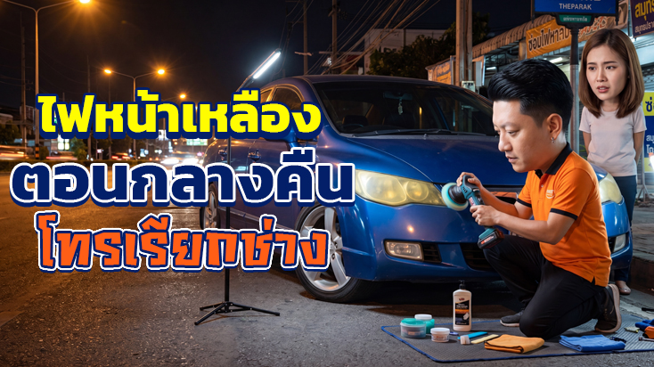 ไฟหน้าเหลืองขุ่น ขับกลางคืนต่างจังหวัด มองไม่เห็นทาง ถนนเทพารักษ์