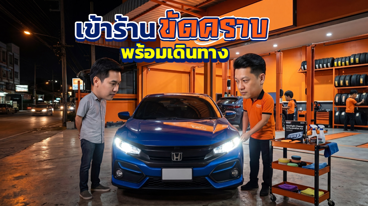 เข้าอู่ขัดลอกคราบเหลืองด้วยกระดาษทรายและเครื่องขัด อู่ FIRST SERVICE CAR โซนบางนา
