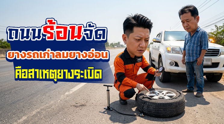 สาเหตุยางระเบิด ถนนร้อน ลมยางอ่อน เปลี่ยนยางอะไหล่ สมุทรปราการ