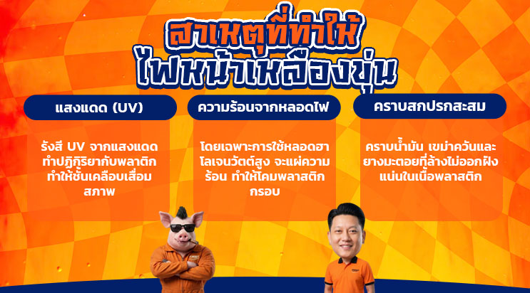 สาเหตุ ไฟหน้าเหลือง แสงแดด ความร้อน แบริ่ง ลาซาล