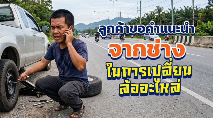 ภาพการ์ตูนหมูช่าง FIRST SERVICE CAR สอน วิธีเปลี่ยนยางอะไหล่ ยางแตก ยางรั่ว ศรีนครินทร์ บางนา