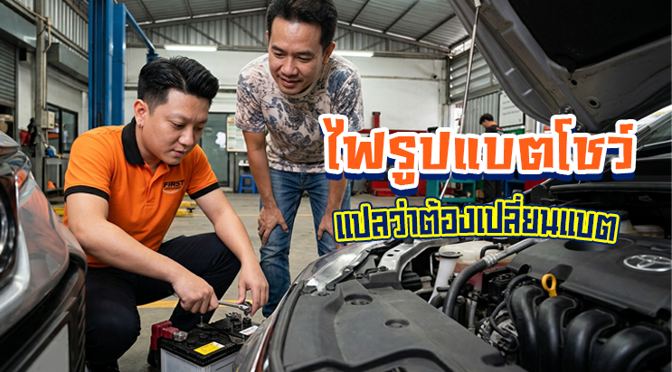 ภาพการ์ตูนหมูช่าง FIRST SERVICE CAR อธิบาย ไฟรูปแบตโชว์ เตือนอะไร ศรีนครินทร์ บางนา