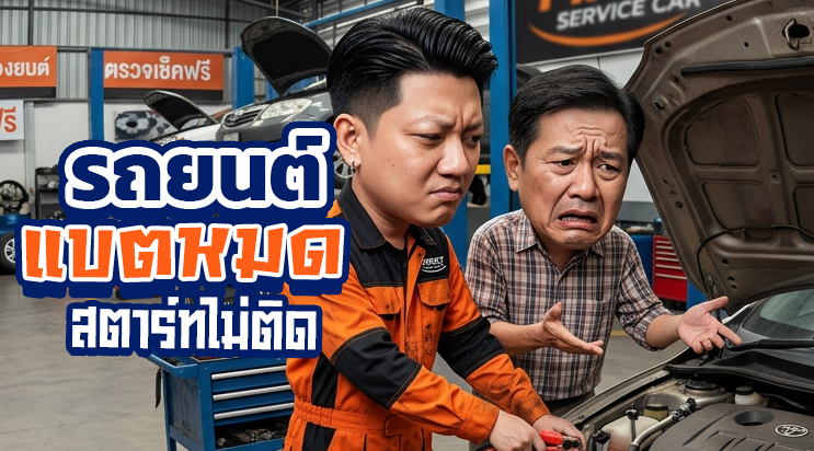 ภาพการ์ตูนหมูช่าง FIRST SERVICE CAR แบตหมดทำไง ศรีนครินทร์ บางนา