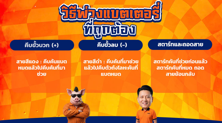ภาพการ์ตูนหมูช่าง FIRST SERVICE CAR สอนพ่วงแบตเตอรี่รถยนต์ แบริ่ง ลาซาล