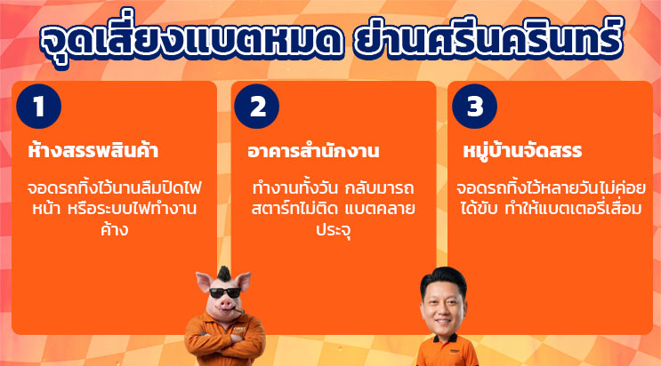 ภาพการ์ตูนหมูช่าง FIRST SERVICE CAR ให้ความรู้เรื่องแบตเตอรี่เสื่อม แยกเทพารักษ์ แบริ่ง ลาซาล